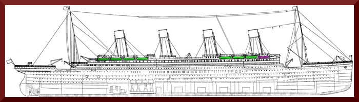Titanic side plan with lifeboats